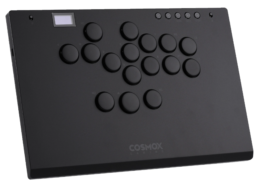 Schwarzer Haute42 M Ultra Leverless Controller aus Aluminium mit 16 Tasten und kleinem Display.